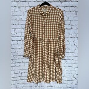 Brown and White Checkered Button-Up Dress